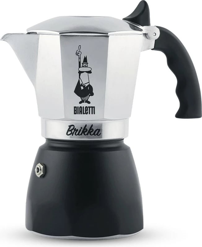 Moka pot Bialetti Brikka 2023, 4 filxhana, alumini, e zezë/inoks