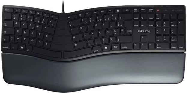 Tastierë ergonomike Cherry KC 4500 ERGO JK-4500FR-2 (JK4500FR2), USB, AZERTY, me mbështetëse kyçesh, e zezë