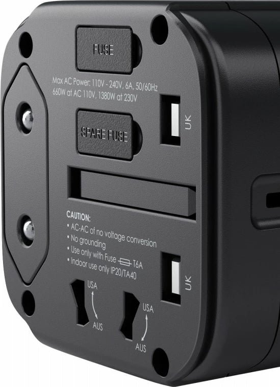 Adapter universal udhëtimi AUKEY PA-TA01, 2xUSB A + 1xUSB C, 7.8A, i zi
