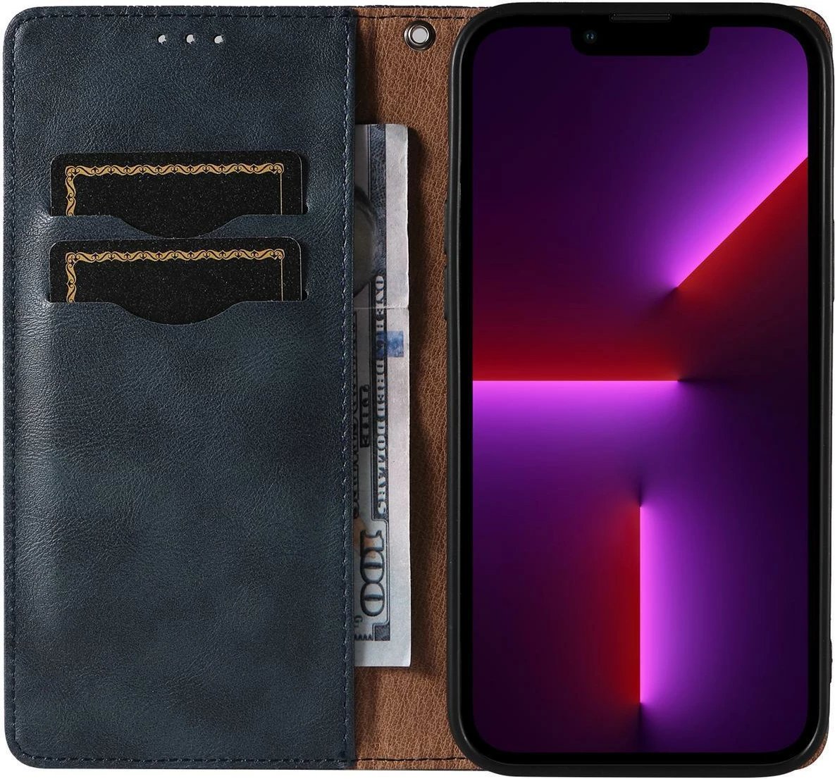 Mbështjellës Hurtel Magnet Strap për iPhone 13 Pro Max, me portofol dhe rrip dore, Kaltër