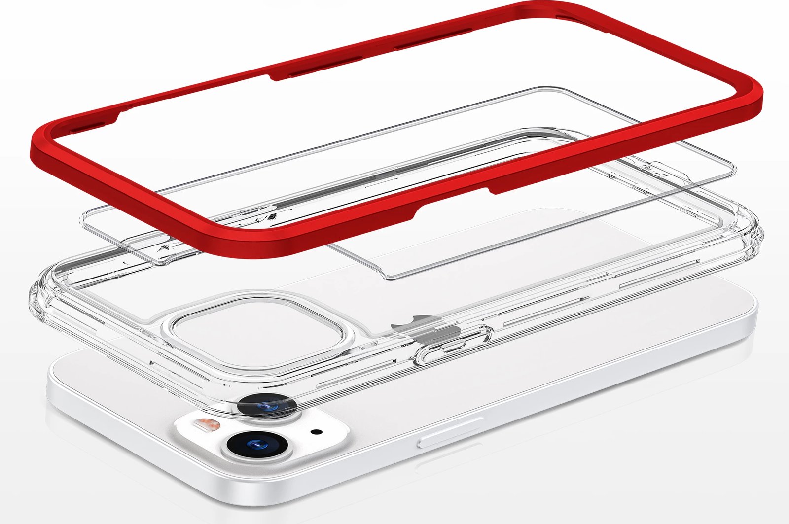 Mbështjellës Hurtel Hybrid Armor Clear 3in1 për iPhone 13 mini, Transparent me kornizë të kuqe