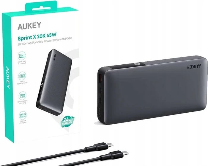 Power bank AUKEY PB-Y43, 20000mAh, 65W, 3xUSB, Gri