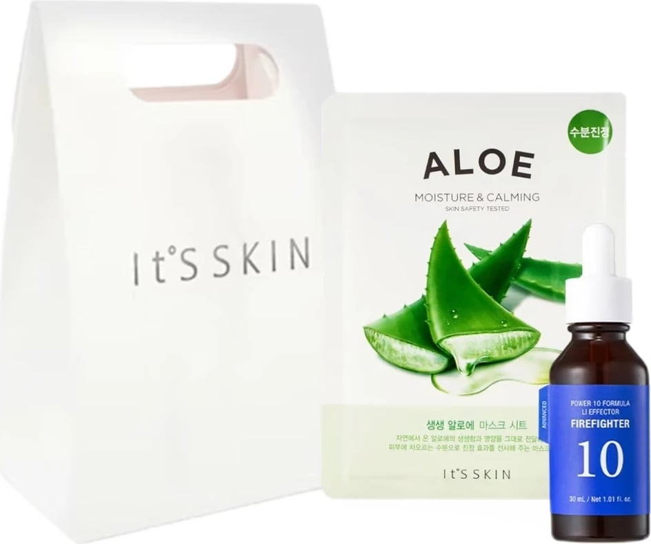 Set për fytyrë It's Skin Power 10 Formula Advanced LI Effector Firefighter + The Fresh Mask Sheet Aloe për femra, 2 copë