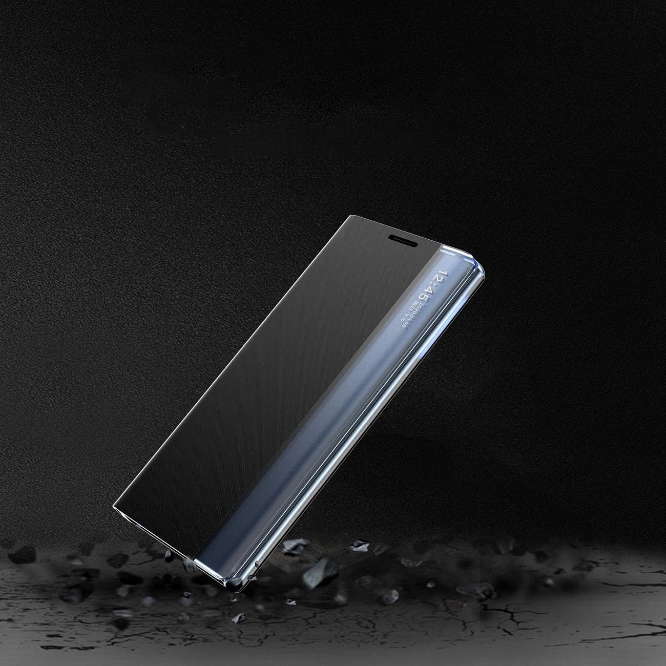 Mbështjellës Hurtel New Sleep View Case për Samsung Galaxy A55, me kapak dhe mbajtëse, i zi