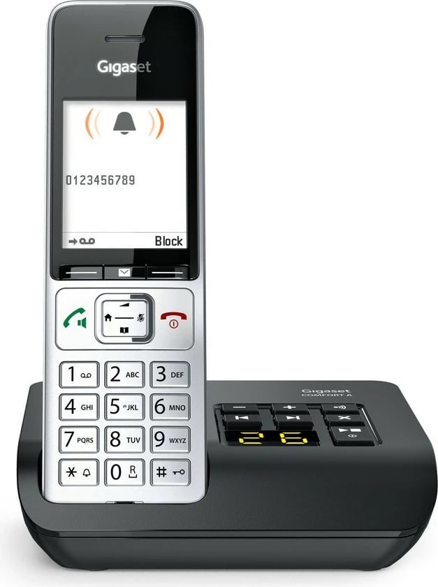 Telefon fiks Gigaset COMFORT 500A, analog/DECT, regjistrues automatik, ekran ngjyrë, 200 kontakte, i zi/argjendtë Telefon fiks Gigaset COMFORT 500A, analog/DECT, regjistrues automatik, ekran ngjyrë, 200 kontakte, i zi/argjendtë