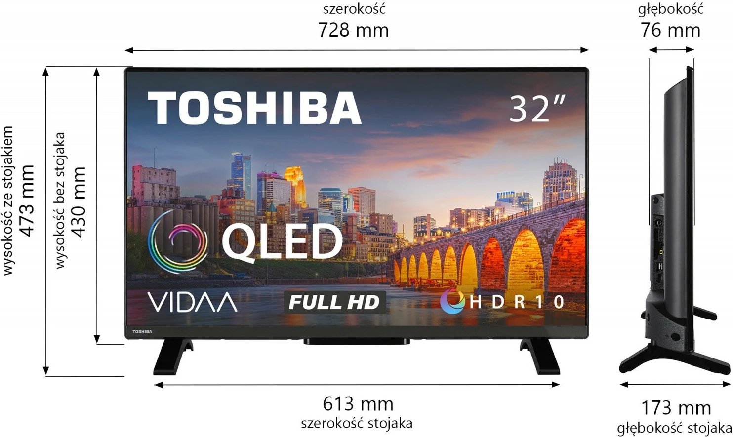 Televizor Toshiba QLED 32QV2F63DG, 32", Full HD, Smart TV, HDR10