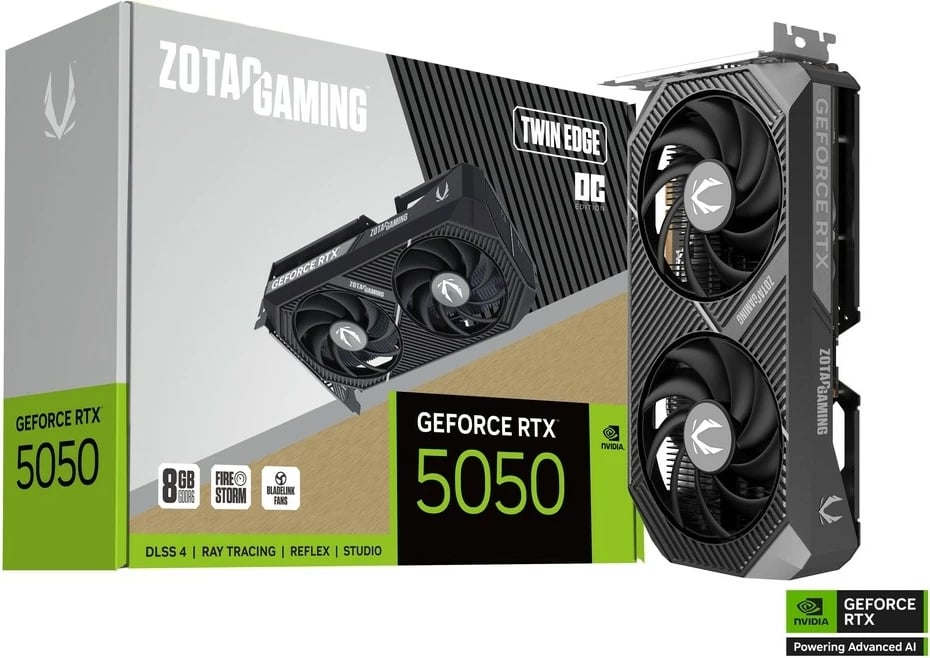 Kartë grafike, ZOTAC, GeForce RTX 5050 Twin Edge OC (ZT-B50500H-10M), 8GB GDDR6 128-bit, PCIe 5.0 x8, 3x DisplayPort + HDMI