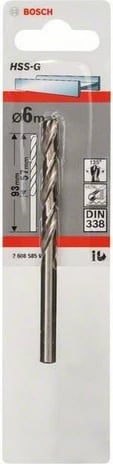 Bosch spiralë metalike HSS-G, 6 mm, 93 mm