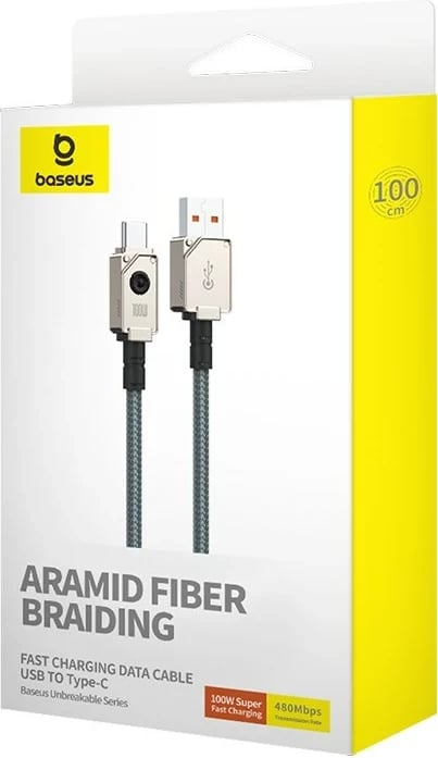 Kabllo USB Baseus Unbreakable 1 m, USB A në USB C, Bardhë