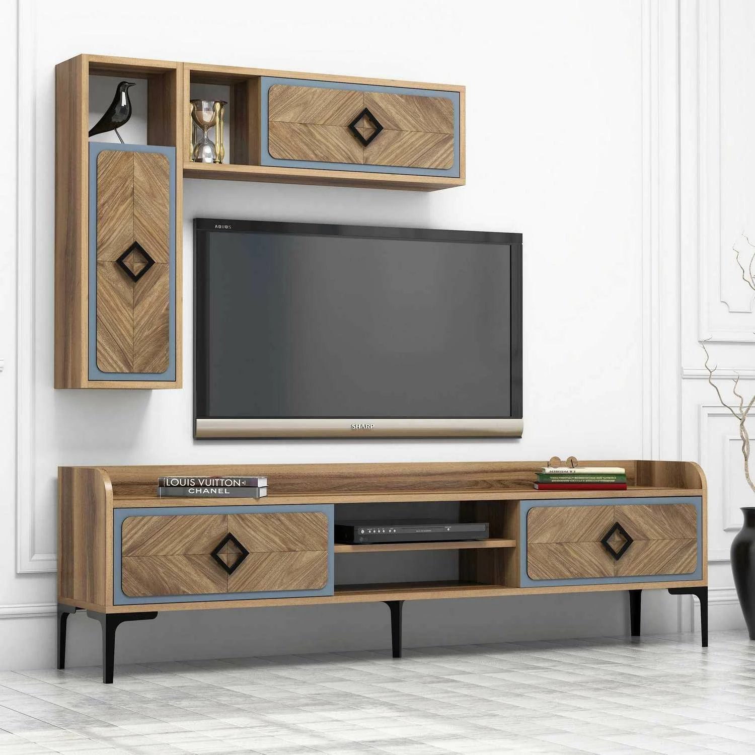 Set mobiljesh për dhomë dite, Skye Decor, Samba, ngjyrë arre dhe blu