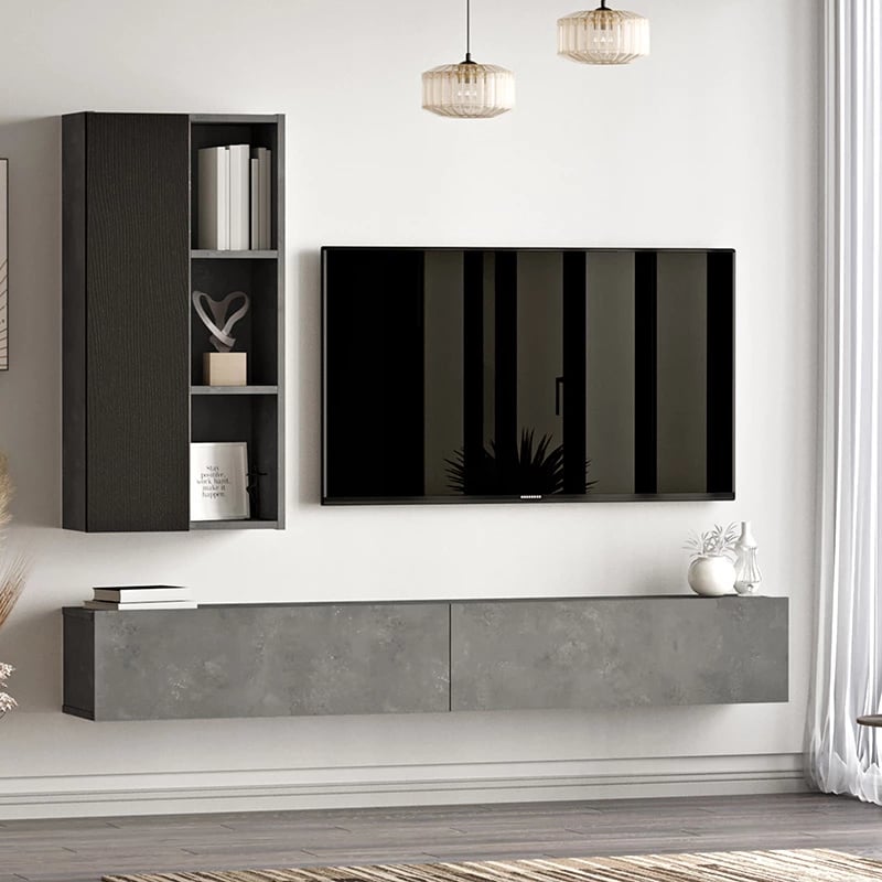 Njësi muri për TV, ngjyrë antracit-e zezë, 174.5x27x145cm