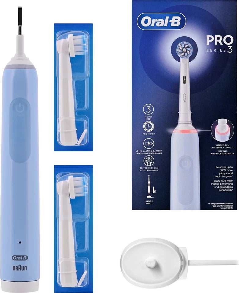 Furçë dhëmbësh elektrike Braun Oral-B Pro 3 Pro3 3000, për të rritur, 2 koka, e zezë/blu