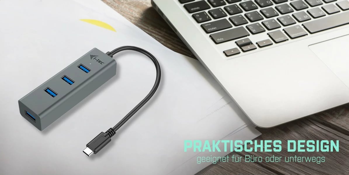 USB-C HUB I-Tec Metal 4 porta, USB 3.2 Gen 1, 5000 Mbit/s, gri