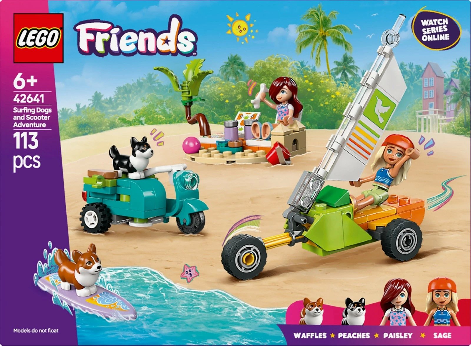 Set LEGO Friends 42641 Surfing Dogs and Scooter Adventure, 113 pjesë, plastikë