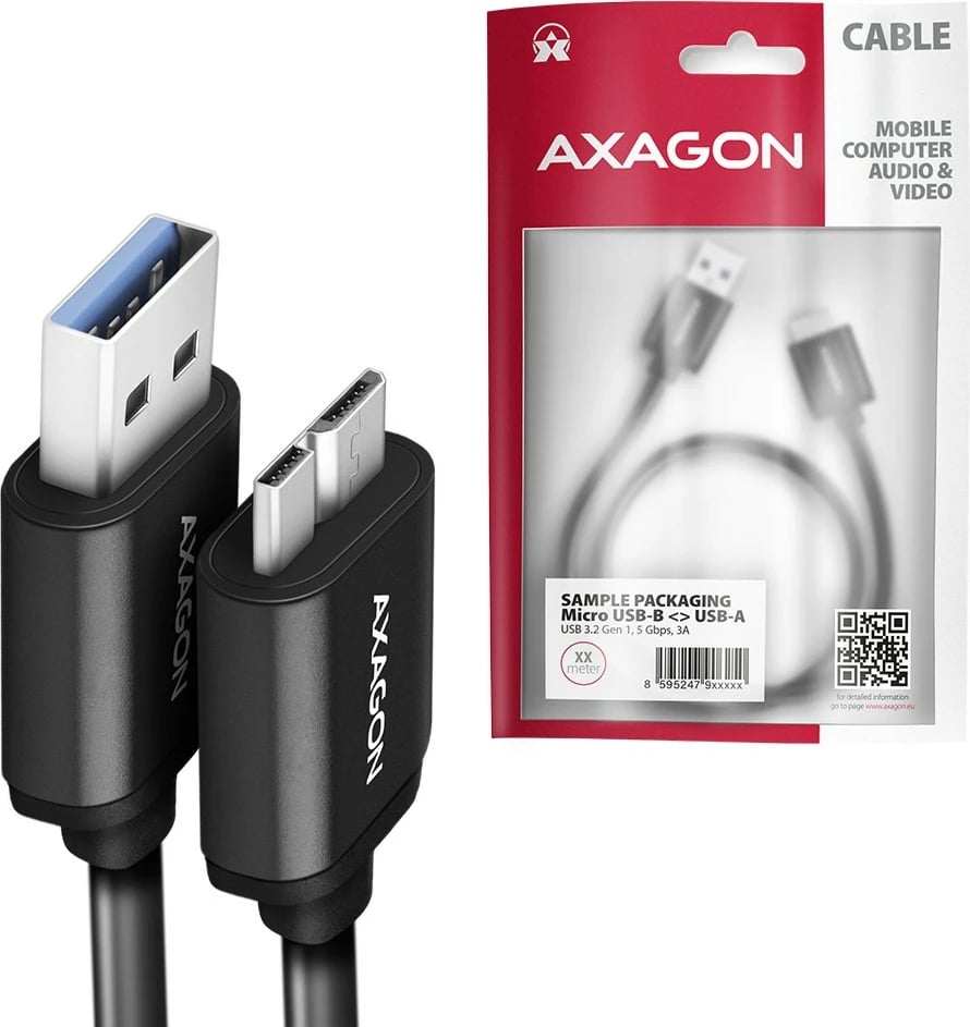 Kabllo AXAGON BUMM3-AM10AB, Micro-B USB në USB-A, 1m, 3A, e zezë