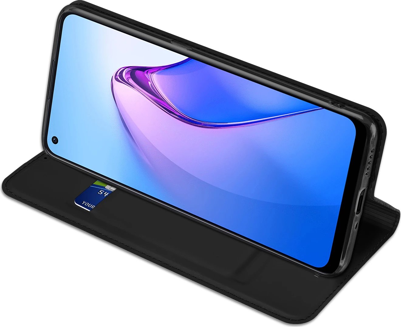 Mbështjellës Dux Ducis Skin Pro për Oppo Reno 8, me kapak, xhep kartelash dhe qëndrim, i zi