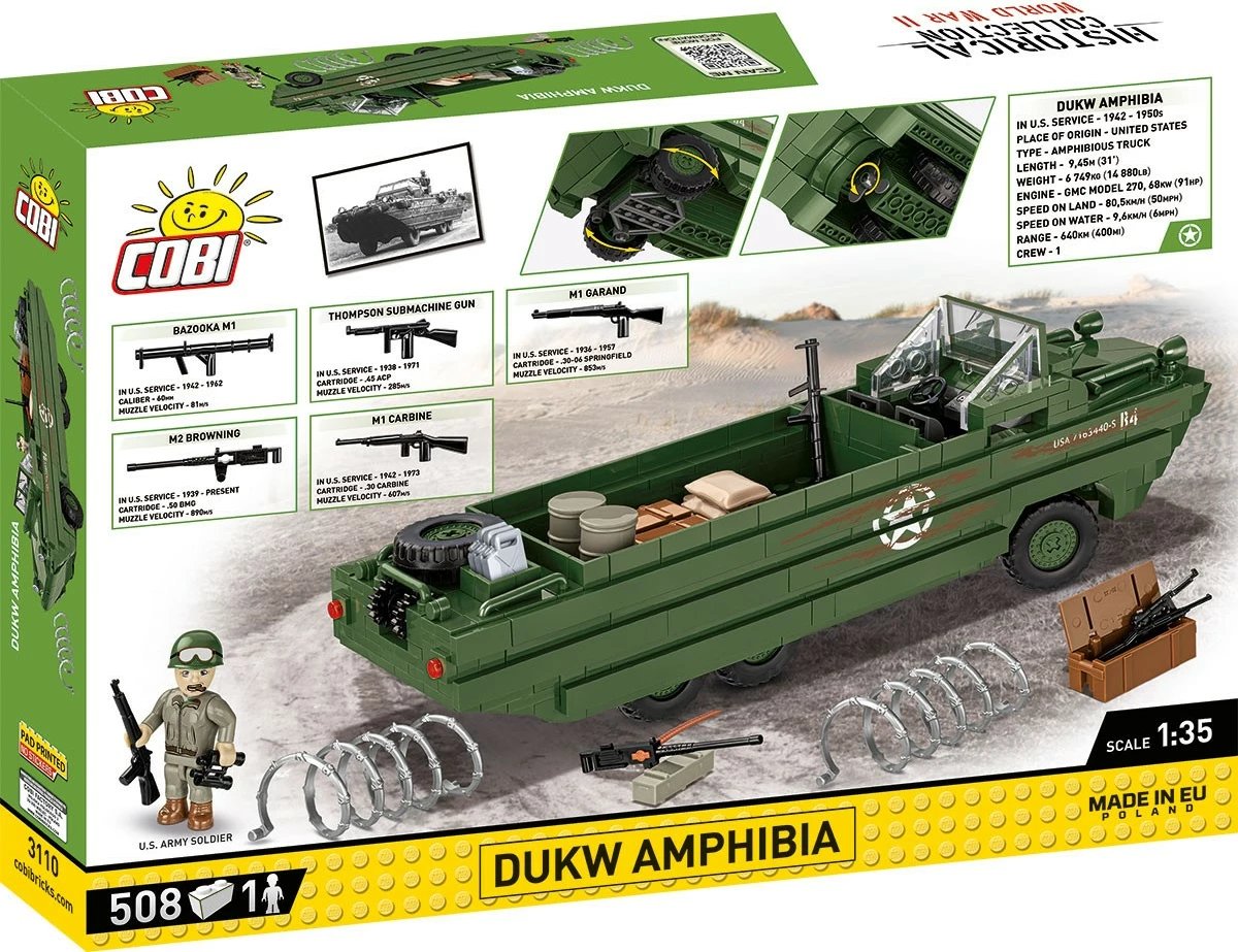 Set lodrash ndërtimi Cobi Klocki DUKW Amphibia, 508 pjesë, Jeshile