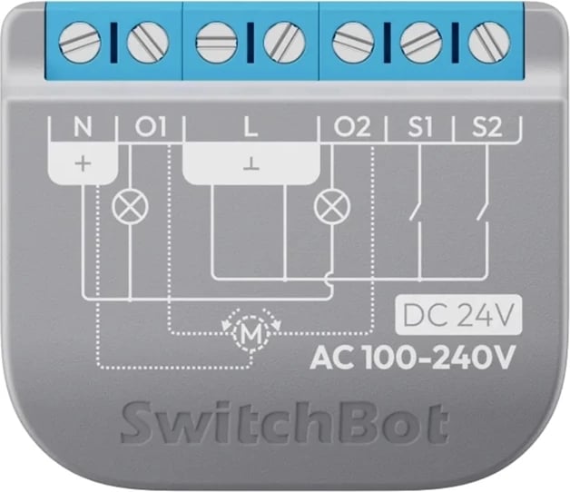 Ndërprerës rele inteligjent dy‑kanalesh SwitchBot Relay Switch 2PM Matter Wi‑Fi + Bluetooth repeater matje energjie 16A (10A/kanal)