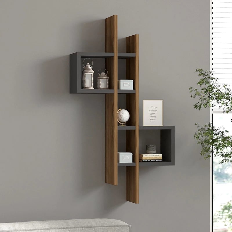 Raft muri Garel, hije arre-antracit, 53.8x19.6x108cm