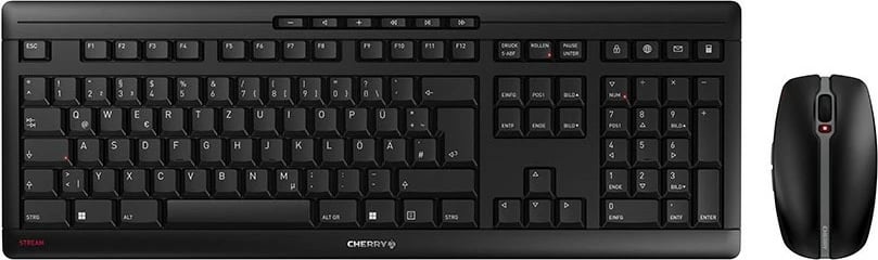 Set tastiere dhe mausi Cherry Stream Desktop Recharge, Full-size (100%), Wireless, RF Wireless, QWERTZ, e zezë