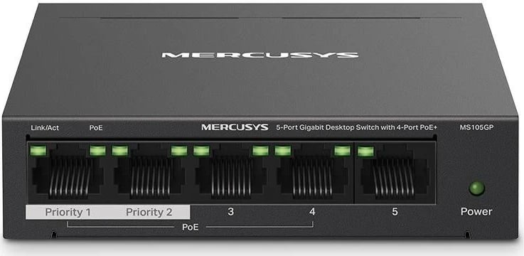 Switch Mercusys MS105GP, 5-Port Gigabit, 4-Port PoE+, i zi