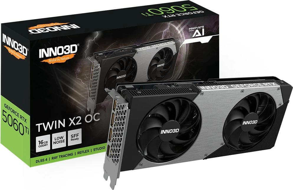 Kartelë grafike Inno3D RTX 5060 Ti Twin X2 OC 16GB GDDR7, e zezë/gri