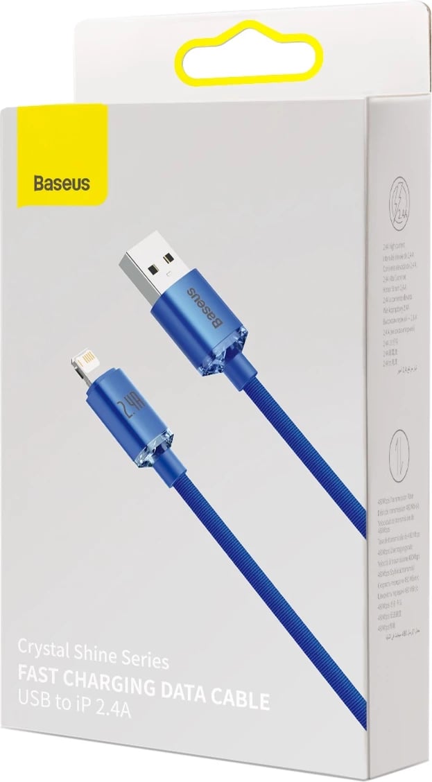 Kabllo USB në Lightning Baseus Crystal Shine, 1.2m, 2.4A, Blu