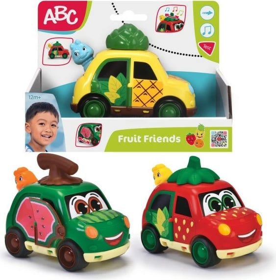 Lodër veturë Dickie ABC Fruit Friends, 12 cm, plastikë, ngjyra të përziera
