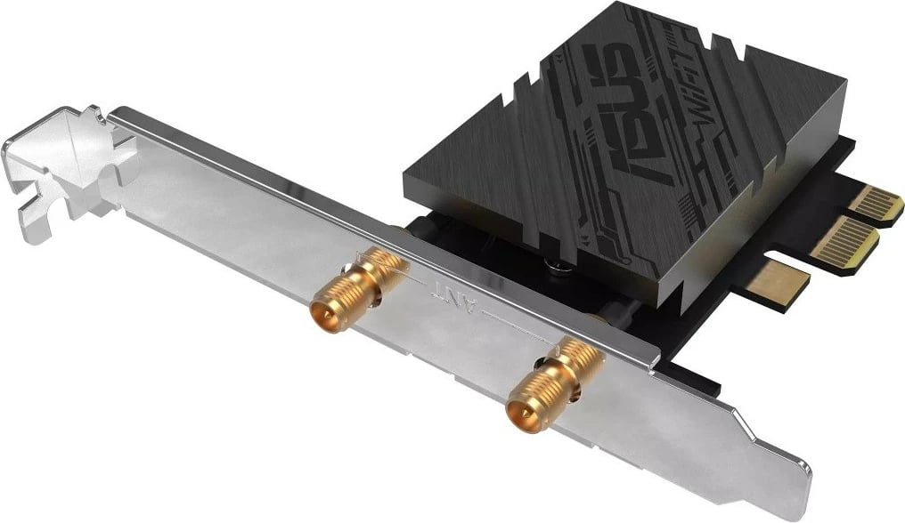 Kartë rrjeti WiFi Asus PCE-BE92BT, PCI-E, WiFi 7, Bluetooth 5.4, me 2 antena të jashtme, e zezë