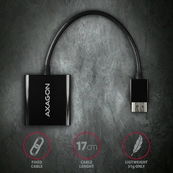 Adapter HDMI në VGA AXAGON RVH-VGAN me dalje audio, micro USB, i zi