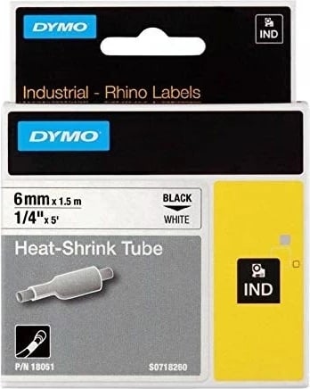 Kasetë për etiketa DYMO RhinoPRO, 6mm x 1.5m, e zezë dhe e bardhë