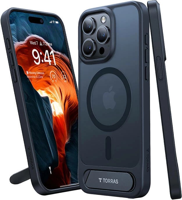 Mbështjellës Torras UPRO Pstand për iPhone 15 Pro Max, i zi