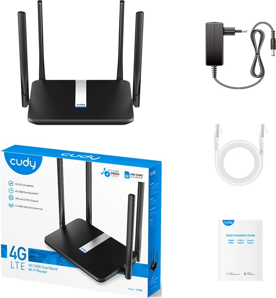 Kasë wireless Cudy LT500, 4G, Dual-band, Fast Ethernet, E zezë