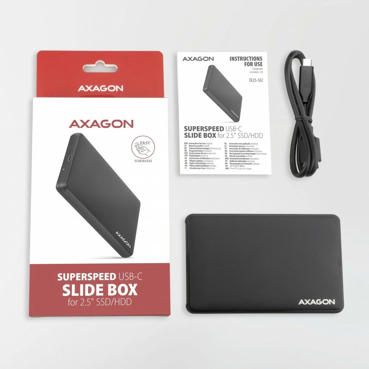 Kasë e jashtme AXAGON EE25-SLC për disk 2.5", USB-C 3.2 Gen 1, SATA 6G, e zezë