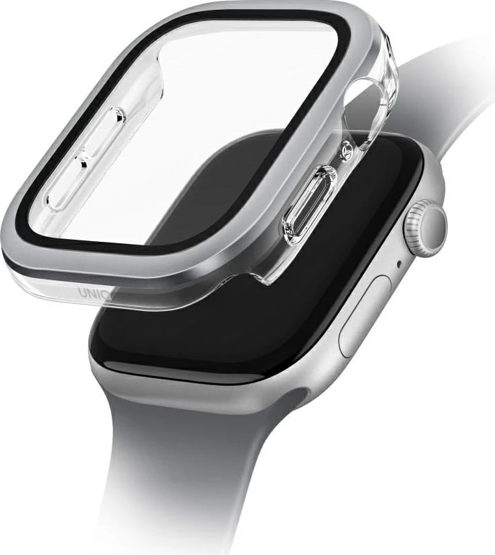 Mbështjellës UNIQ Voute për Apple Watch 10, 46mm, xham i temperuar, argjendtë