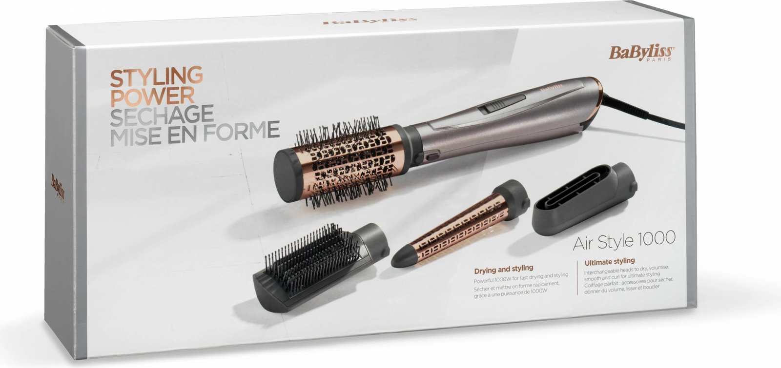 Furçë elektrike BaByliss AS136E Air Style 1000 me jone, 1000W, gri/rozë