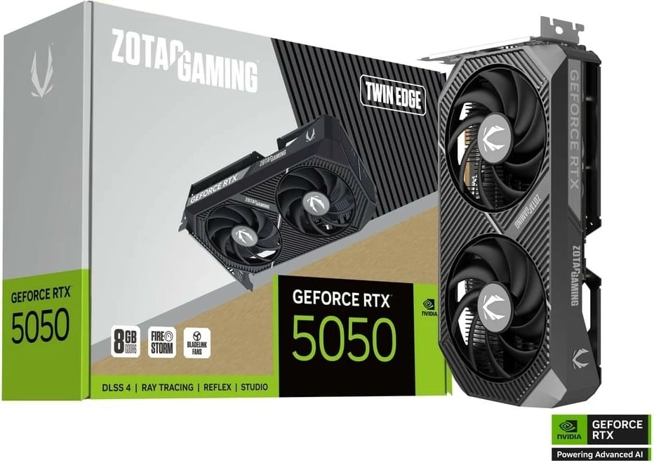 Kartë grafike, ZOTAC, GeForce RTX 5050 Twin Edge ZT-B50500E-10M, 8GB GDDR6 128-bit, 3x DisplayPort + HDMI, PCIe 5.0 x8