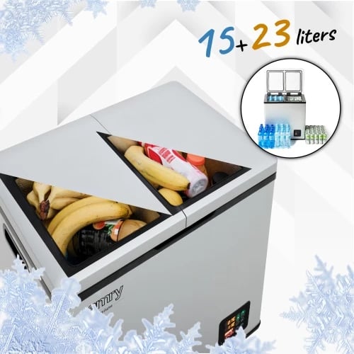 Frigorifer portativ me kompresor, Camry CR 8076, 38L, dy ndarje (15L frigorifer + 23L ngrirës), ekran LCD, gri