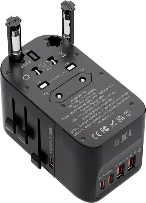 Adapter udhëtimi BlitzWolf BW-TA2 5-në-1, 2xUSB PD, 2xUSB-C QC, USB-C GaN 100W, zi