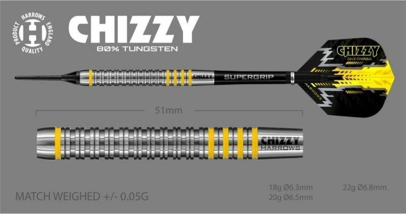 Shigjeta për Dart Harrows Chizzy Brass Softip, të zeza dhe të verdha