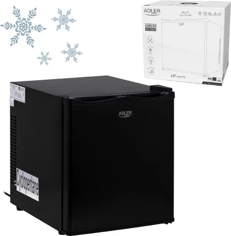 Mini frigorifer termoelektrik, Adler, AD 8089, 28 L, raft xhami, dritë LED, 100-240V, i zi