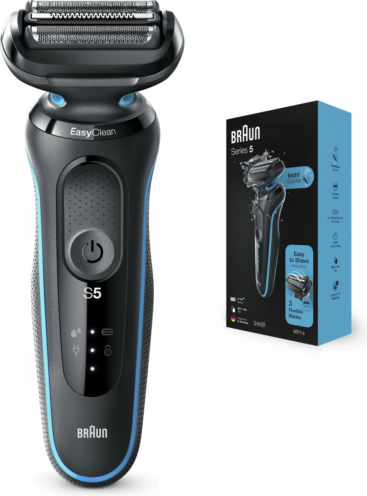 Makinë rroje Braun Series 5 50-M1000s, Foil shaver, LED, Bateri, Black, Blue