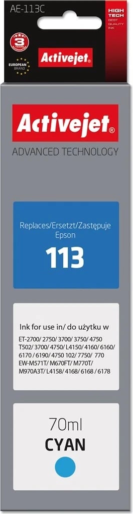 Ngjyrë zëvendësuese Activejet AE-113C ink për printer Epson 113 C13T06B240, 70ml, e kaltër