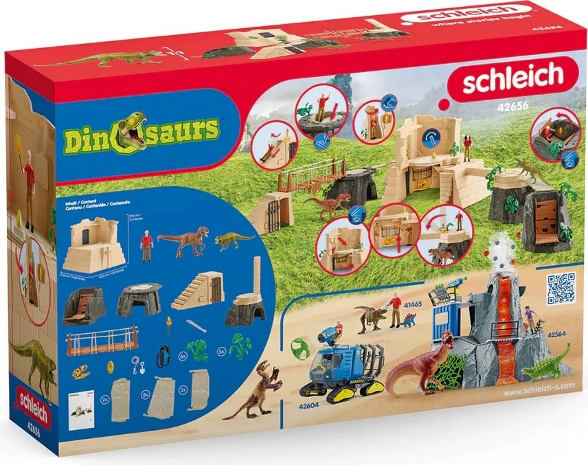 Set figurash aksion Schleich Dinosaur Temple Conquest 42656, me dinozaurë dhe tempull, shumëngjyrësh