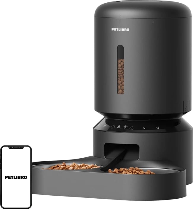 Shpërndarës ushqimi për kafshë Petlibro Granary PL-AF103-36B, 5L, i zi, me dy tasa, Wifi