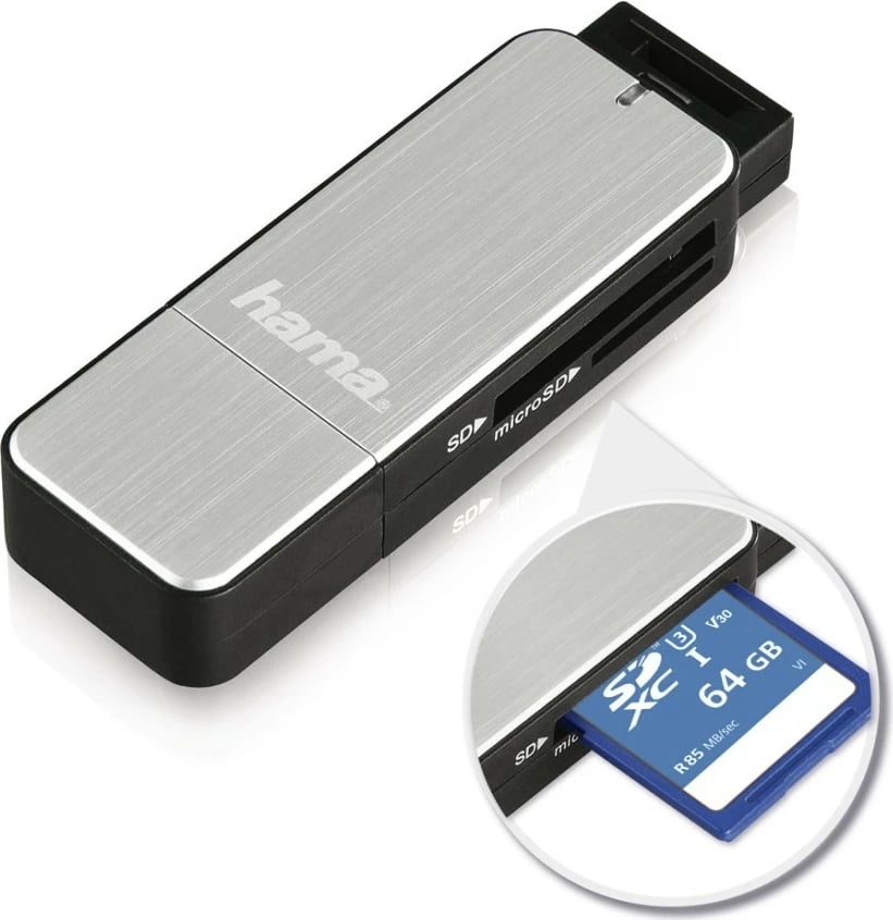 Lexues kartelash Hama 123900 SD/microSD USB 3.0, Argjendtë e Zi