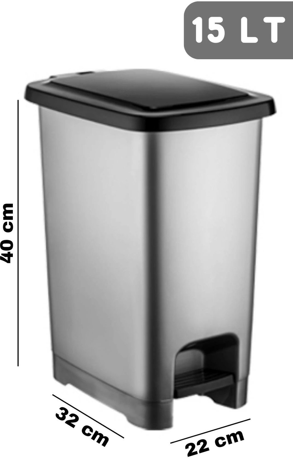 Kosh plastike për mbeturina, ngjyrë antracit, SEPCK-15, 32x22x40cm