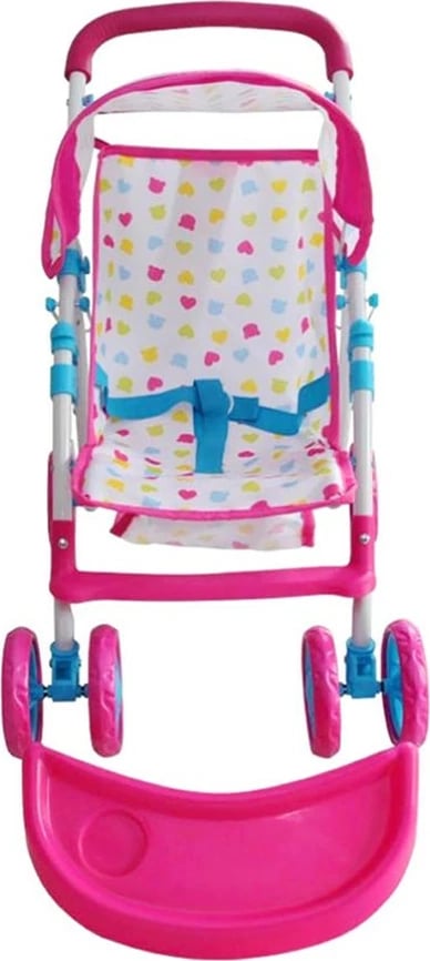 karrocë lodër për kukulla, Milly Mally, Kate Candy, për kukulla deri 50 cm, palosëse me tendë dhe tabaka ushqimi, rrota para rrotulluese, rozë