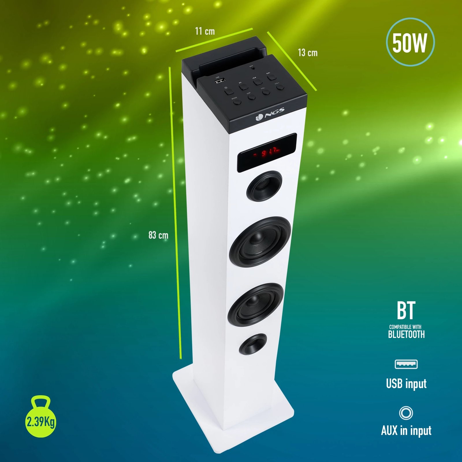 Boks kullë NGS Sky Charm Bluetooth USB RadioFM AUX 50W Bardhë