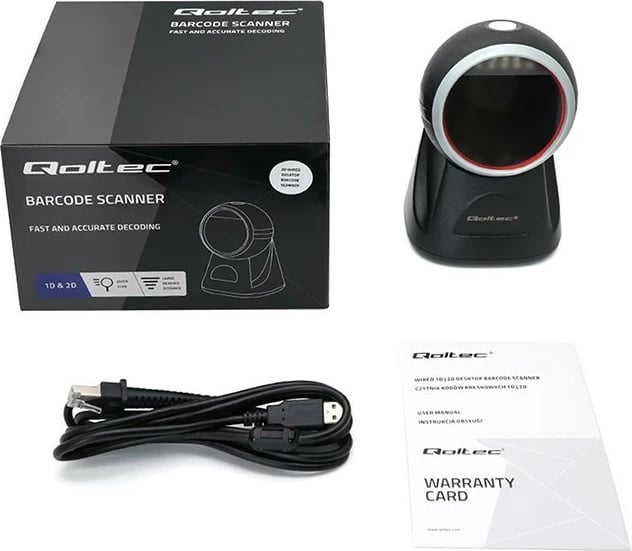 Lexues barkodesh stacionar Qoltec 50879, 1D/2D, USB, i zi